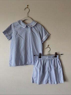 Blue Check Kids Peter Pan Collar
